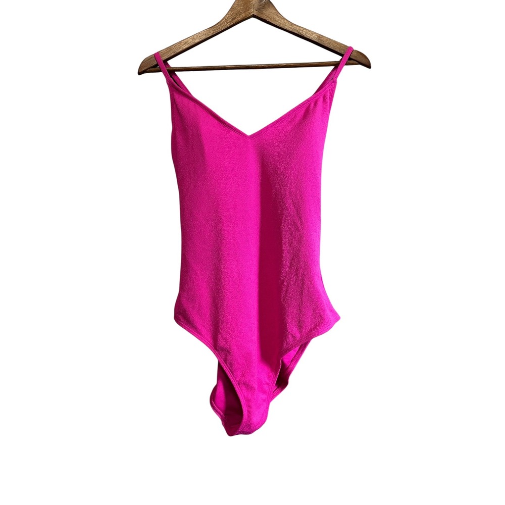 Shade & Shore Swimsuit One-Piece V-Neck Hot Pink XL Recycled Polyester Blend‎